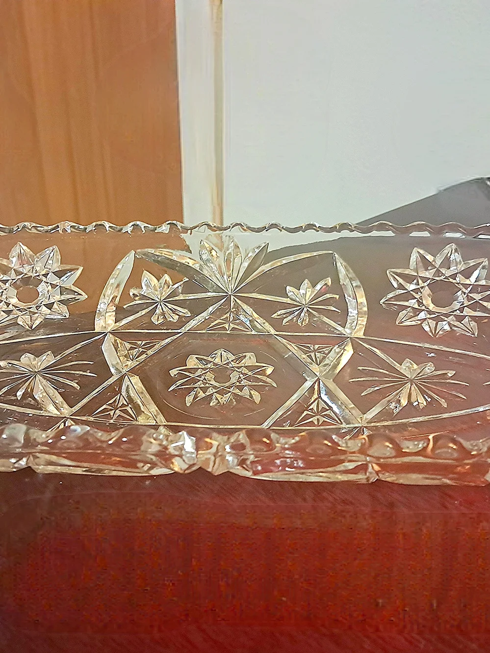 Vintage Cut Crystal Serving Tray - Clear Glass 12 